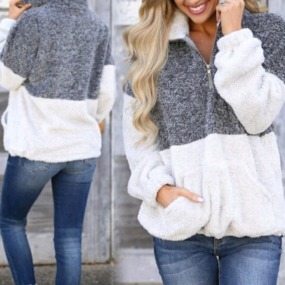 1️⃣LEFT‼️ Gray Sherpa Teddy Pull Over Sweater - Picture 2 of 6
